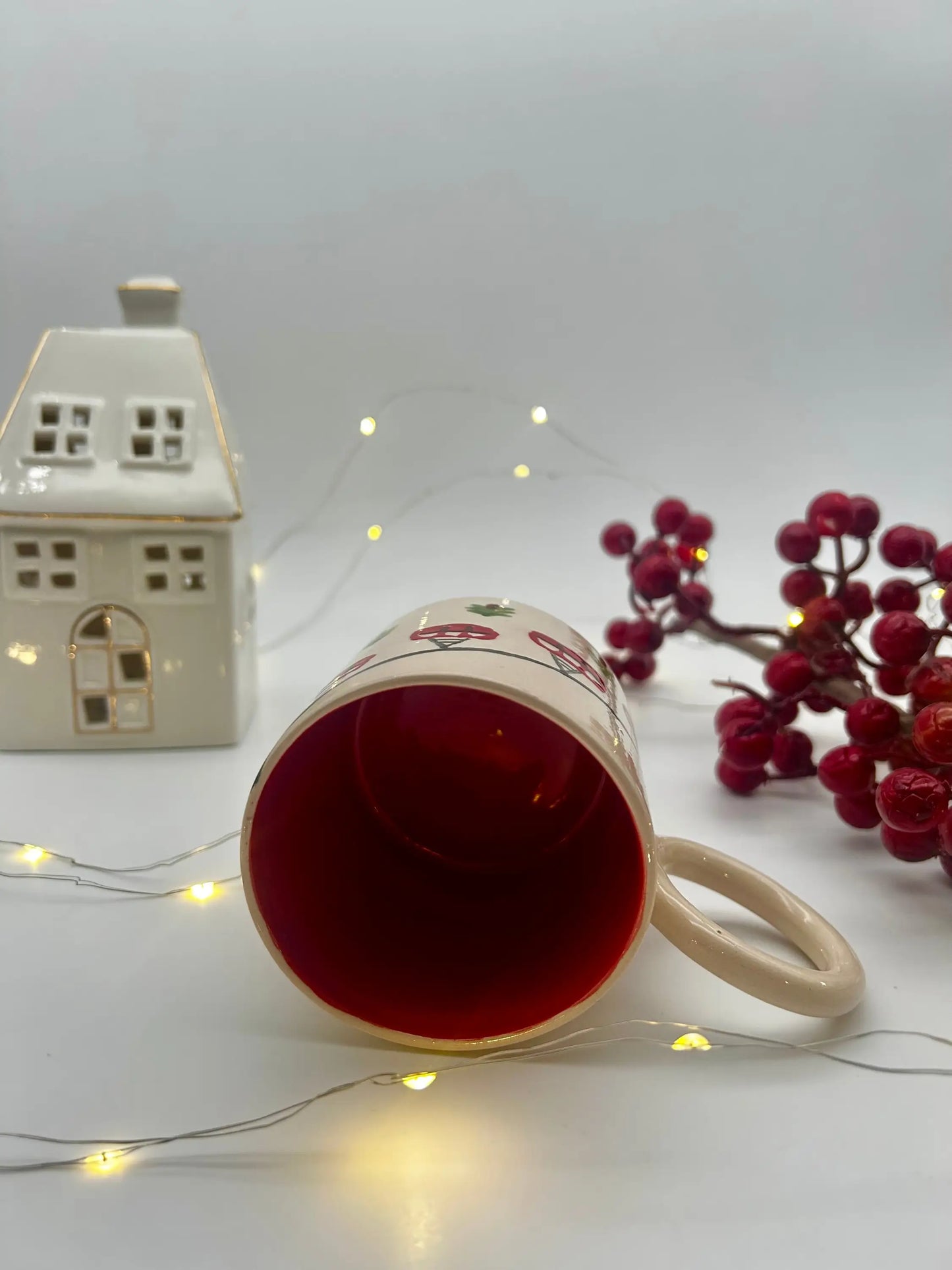 Yılbaşı Konseptli Kış Temalı El Yapımı Seramik Kahve Kupası - Seramik Kupa Yılbaşı Konseptli Kış Temalı El Yapımı