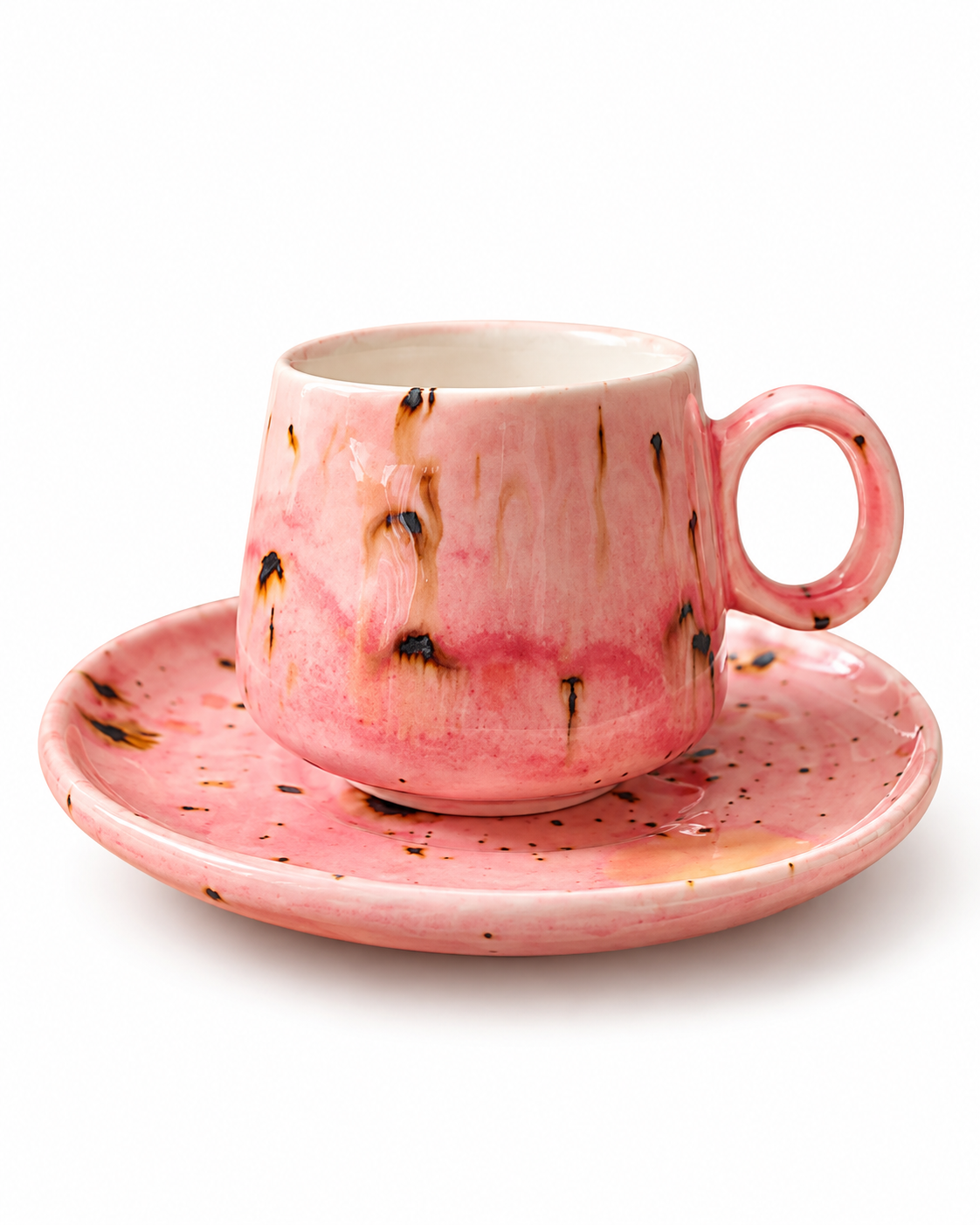 Pembe Efektli El Yapımı Türk Kahvesi Fincanı