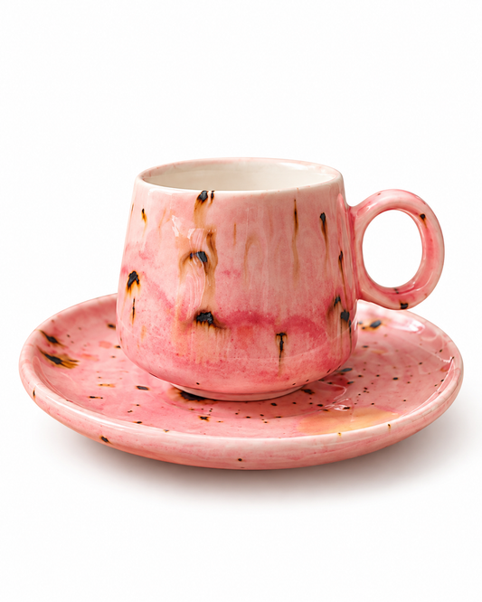 Pembe Efektli El Yapımı Türk Kahvesi Fincanı