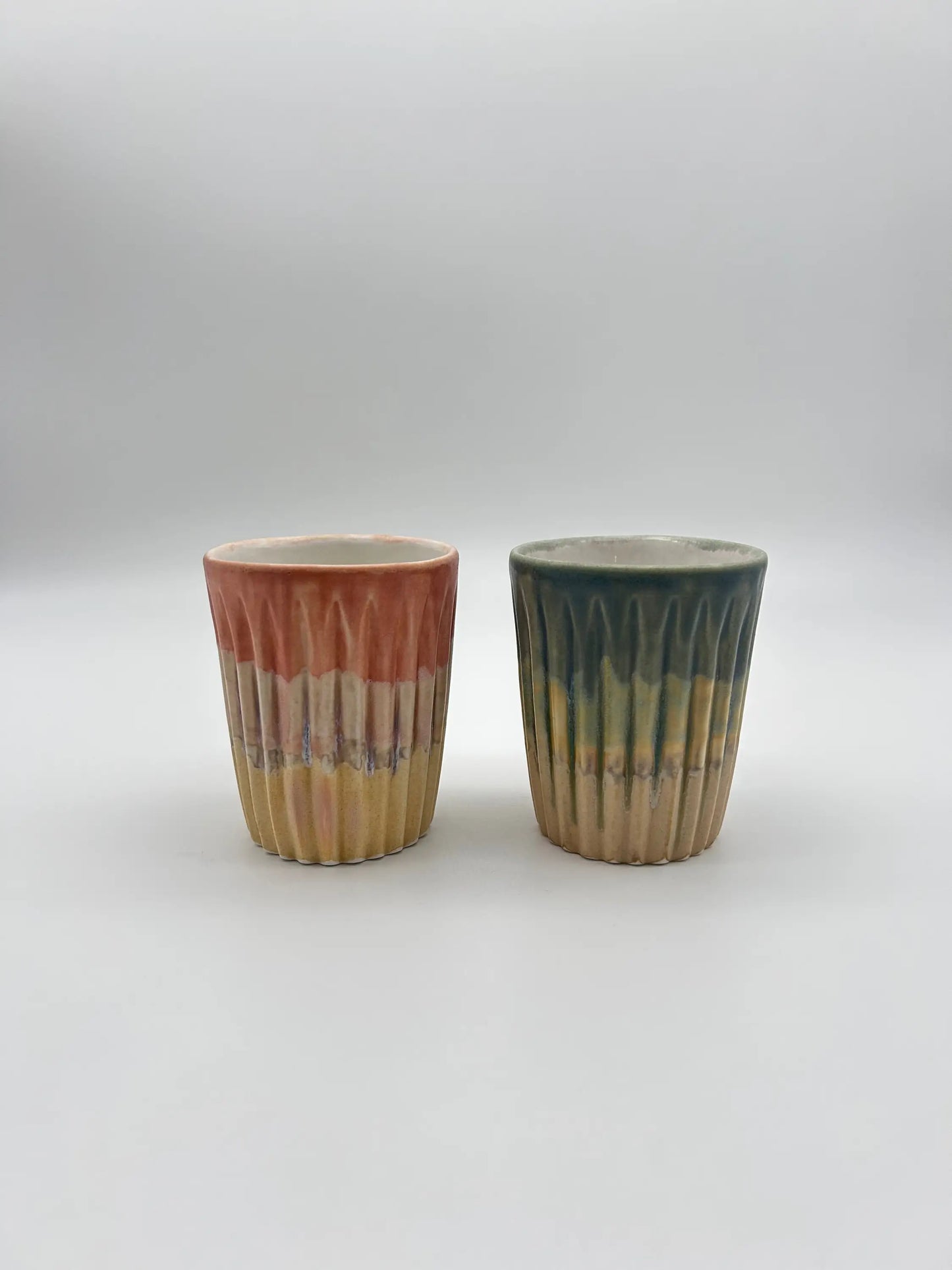 Stoneware çizgili Bardak - Seramik Kupa Yeşil-bej ₺650, Pembe-bej ₺650
