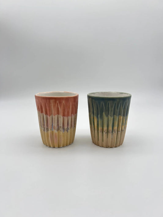 Stoneware çizgili Bardak - Seramik Kupa Yeşil-bej ₺650, Pembe-bej ₺650