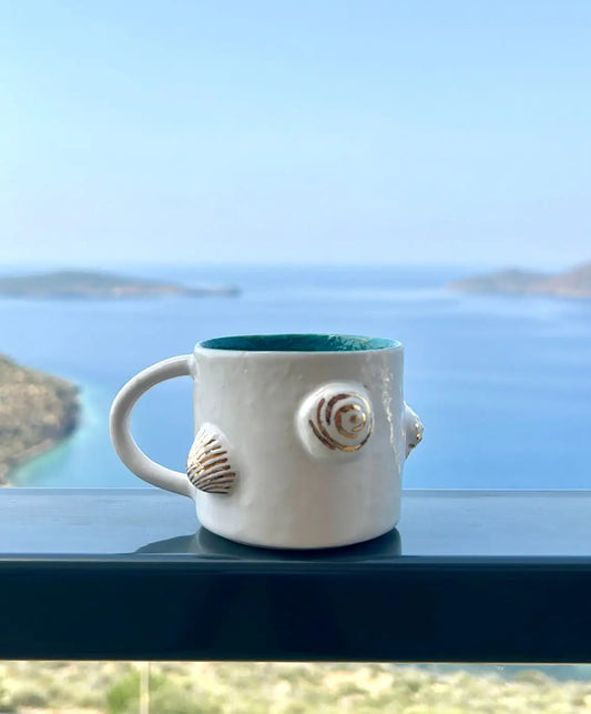 Stoneware Deniz Kabuğu Desenli Kahve Fincanı - Seramik Kahve Fincanı Tekli - Fincan ve Tabak ₺650, 2 Adet ₺999, 4 Adet