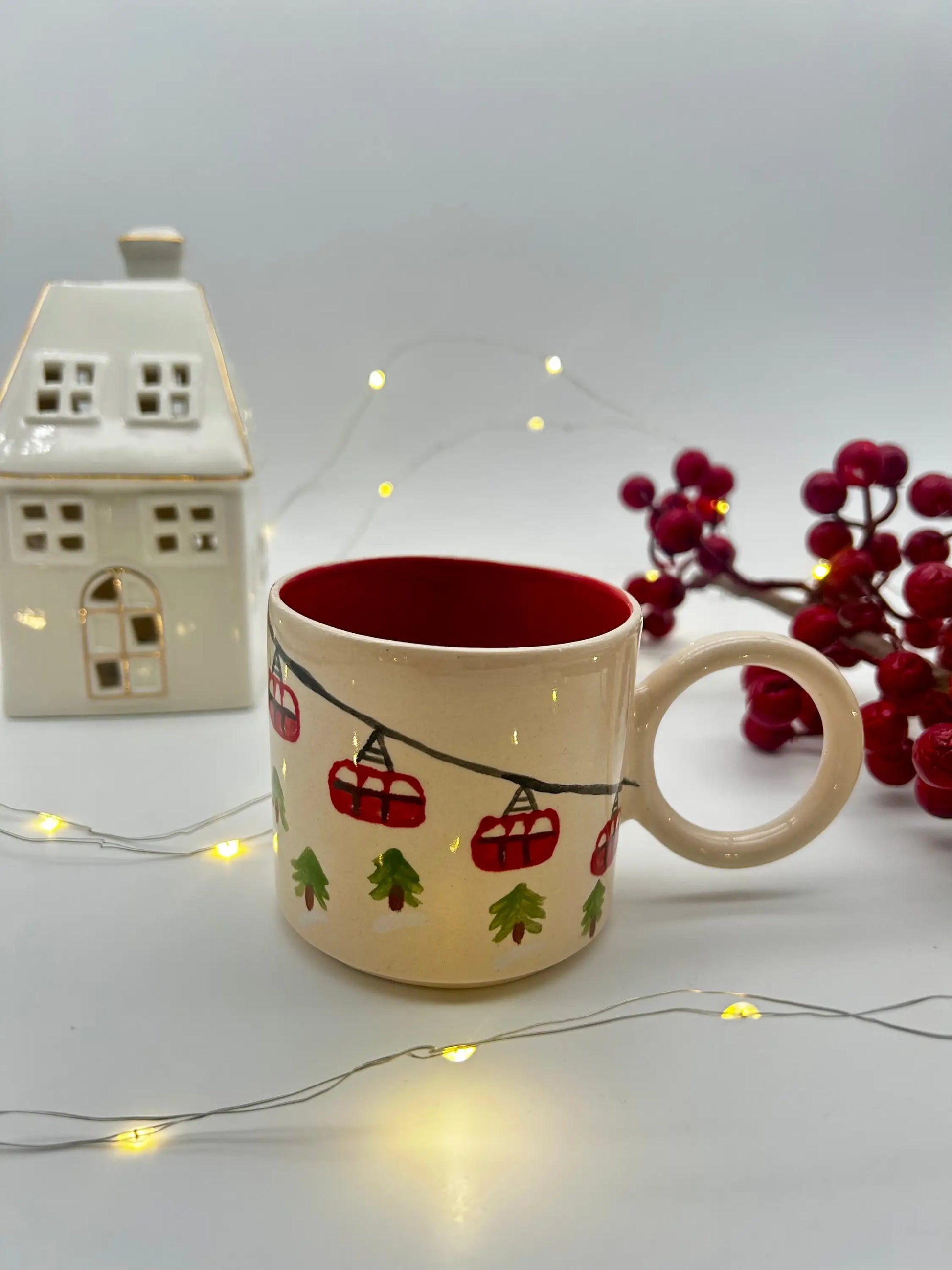 Yılbaşı Konseptli Kış Temalı El Yapımı Seramik Kahve Kupası - Seramik Kupa Yılbaşı Konseptli Kış Temalı El Yapımı