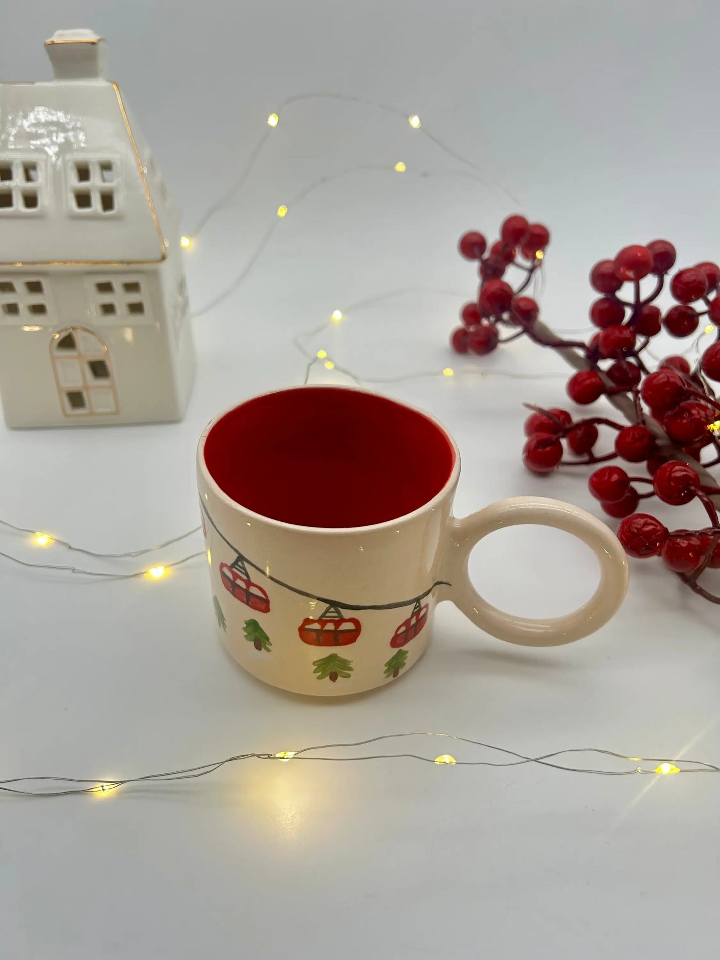 Yılbaşı Konseptli Kış Temalı El Yapımı Seramik Kahve Kupası - Seramik Kupa Yılbaşı Konseptli Kış Temalı El Yapımı