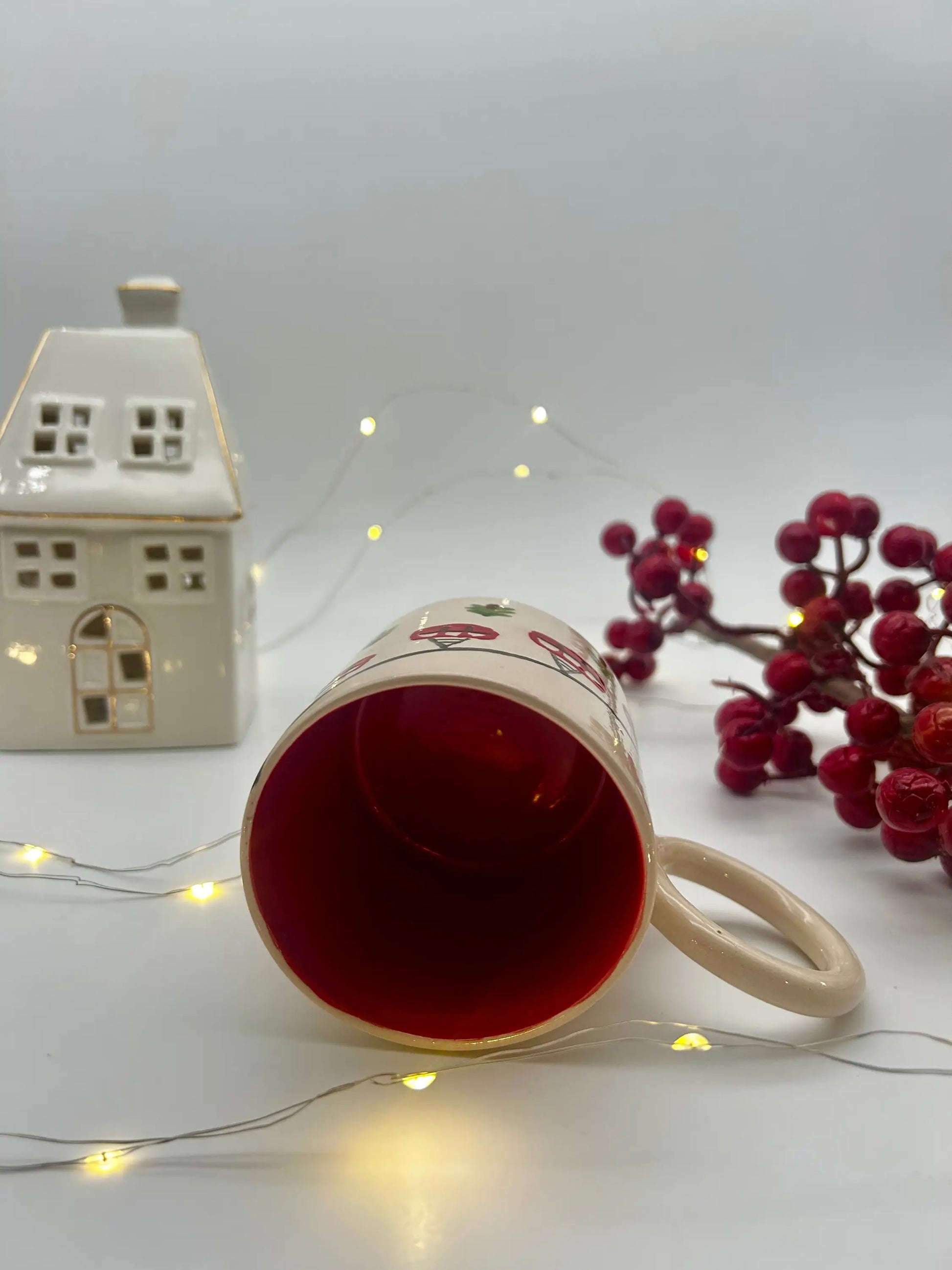 Yılbaşı Konseptli Kış Temalı El Yapımı Seramik Kahve Kupası - Seramik Kupa Yılbaşı Konseptli Kış Temalı El Yapımı